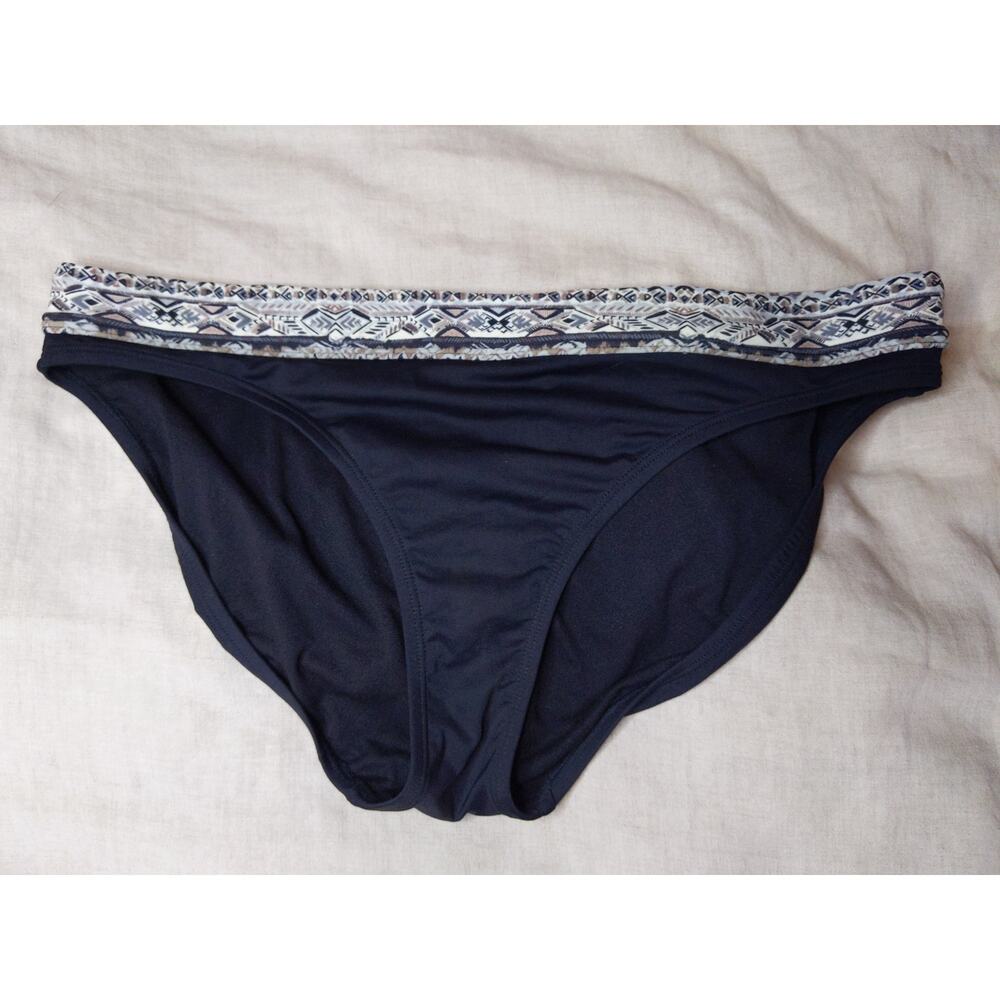 ATHLETA Women's Black Bikini Bottom Large Tribal Print Waistband Swimwear